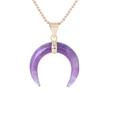 

Crescent Necklace Natural Stone Healing Stone Moon Necklaces for Women Men