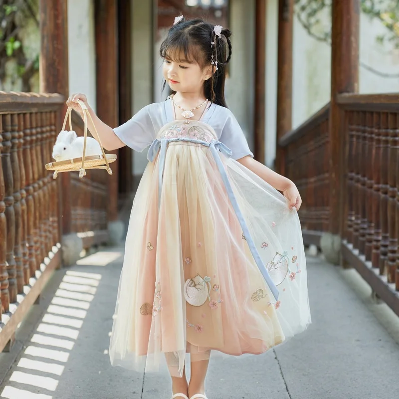 

Wholesale Chinese Style Costume National Tang Suit Hanfu Dress Children baby clothes Summer Chiffon Dresses for girls