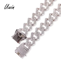 

Hip Hop Rect Cuban Link Chain Iced Out Necklace CZ Miami Gold Rhodium Rose Gold Plating Diamond Cuban Chain for Men Women