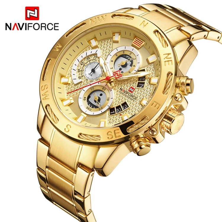 

NAVIFORCE NF9165 Men Luxury High Quality Japan Quartz Stainless Steel Band Chronograph Business Classic Watch, As picture