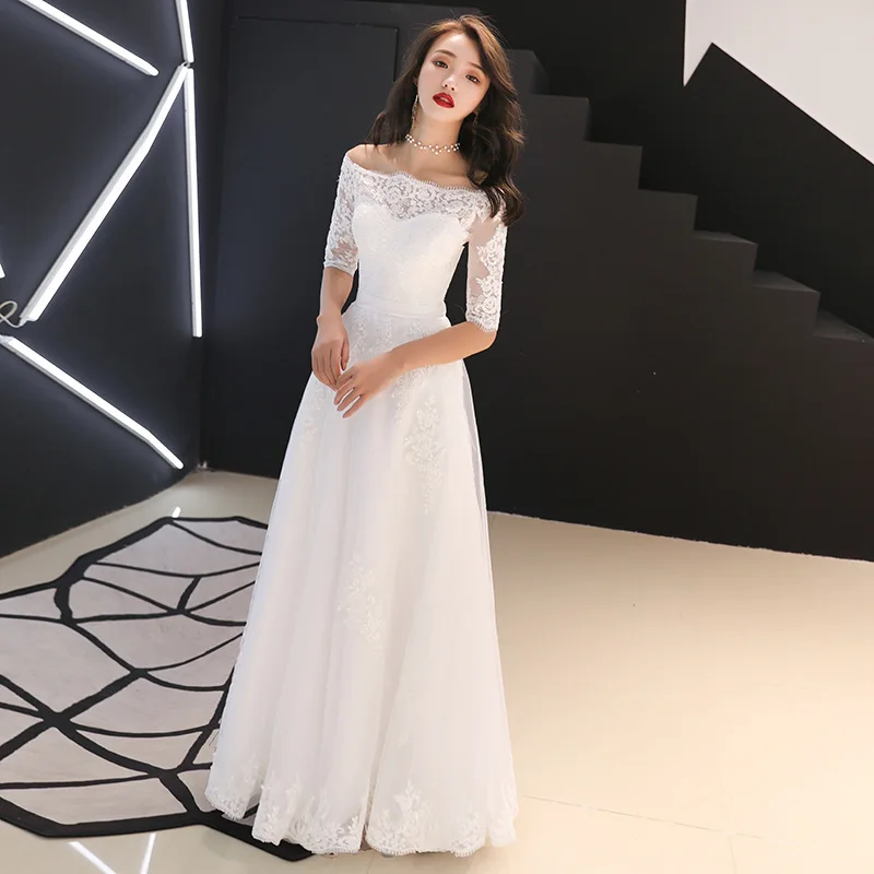 

Bride light wedding dress 2021 new one-shoulder retro Hepburn style thin and simple evening dress, White red