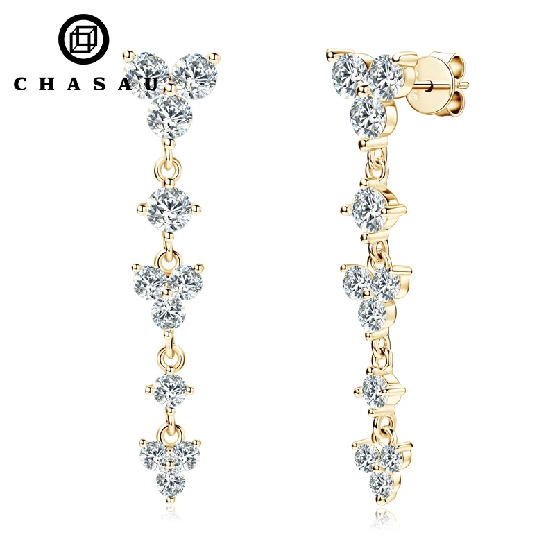 925 Jewelry Gift 925 Sterling Silver Long Tassel Chain Earrings 4MM Round Moissanite Earring for Women