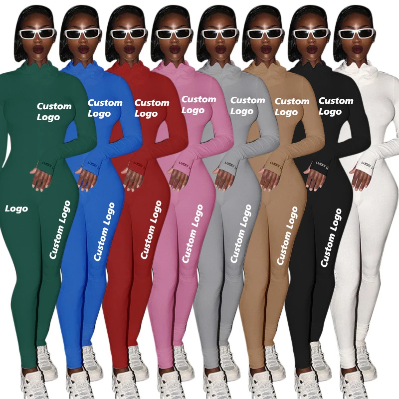

HG92 Women Jumpsuits Solid Long Sleeves Rompers Pant Women Bodysuit One Piece Outfit Girls Tights Stretch Jogging Suit with logo, Customized color