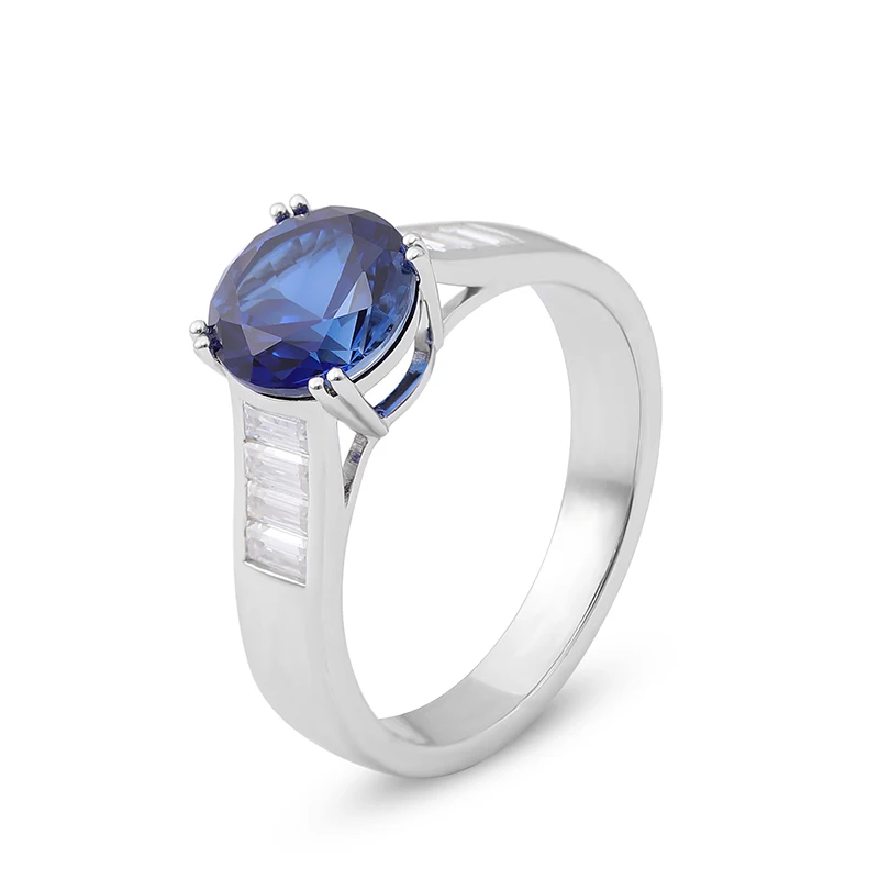 

Sterling Silver Jewelry Lab Sapphire Blue 4Carat Diamond Wedding Ring White Gold Plated Trendy S925 Silver Diamond Ring