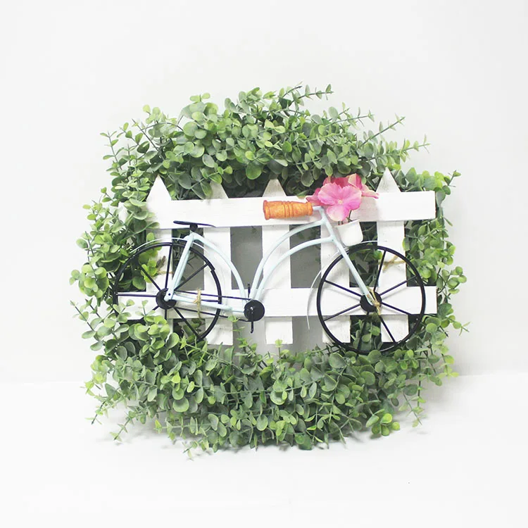 

Ready to ship artificial eucalyptus wreath with bike fence in stock for wall window front door decor eucalyptus spring wreath, Dusty green