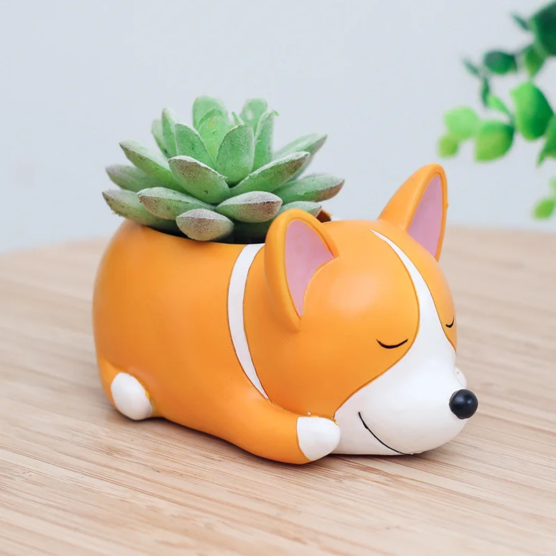 

2020 New Flowerpot Puppy Resin Planter for Succulents Cute Sleeping Dog Corgi Scherina Pug Husky Poodle Shape Mini Flower pots