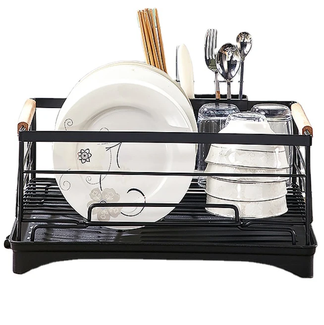 

Promotional Kitchen Tray Dish Drainer stainless steel Dish Drying Rack for Kitchen Counter Cabinet black white, White black