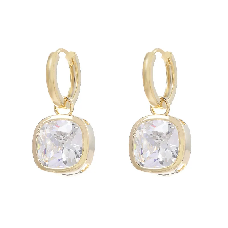 

ED65359 Wholesale Korean women's earrings Simple Zircon Earrings Geometric Square Buckle 14K Gold Plated Women Jewelry