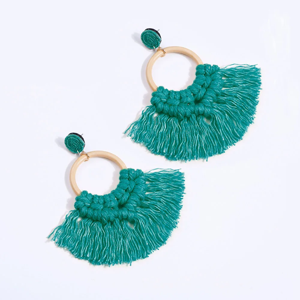 

Jewelry Wedding Party Gifts Trendy Fringed Tassel Earrings Wholesale Bohemian Fashion Handmade Macrame Earrings For Women, As picture show