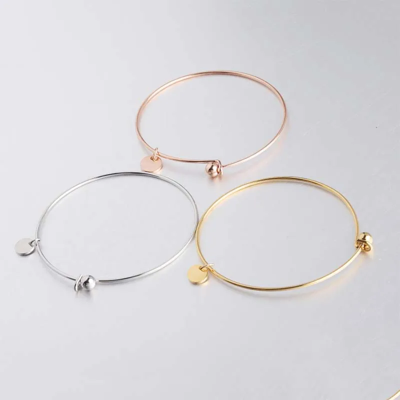 

Gold Plated Stainless Steel 60mm Dia 8mm Round Charms Bangle for Women
