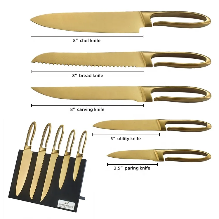 

Custom Gold Kitchen Knife Set Stainless Steel Knives Set With Black Block