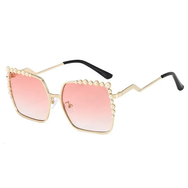 

Oversized Custom Logo Branded Vintage Square UV400 Sunglasses Pearl Square Gradient Color Metal Frame Men Women Sunglasses