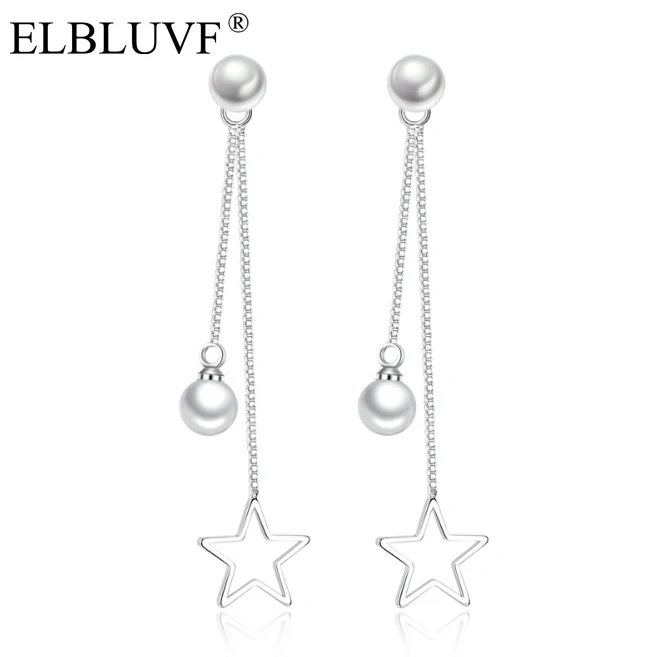 

ELBLUVF 2020 New Fashionable Silver platinum plated Korean Simple Temperament Personality Five Star Pearl Earring For Women, White gold