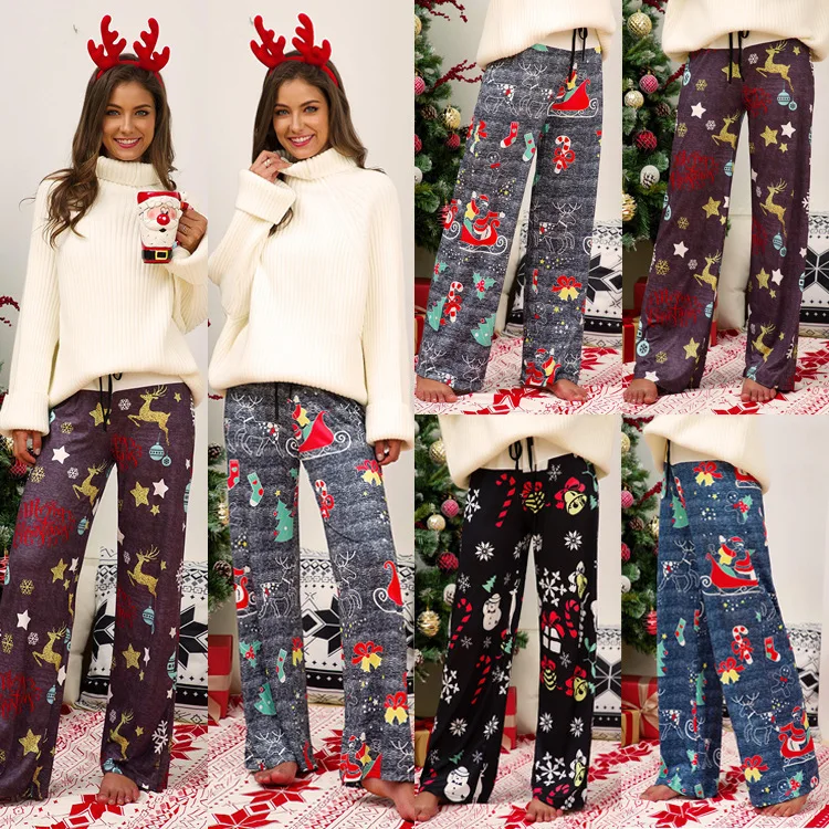 

Women Clothing Custom Logo Lady Style Christmas Straight Leg Trousers Drawstring Adjustable Flare Pants Women's Pants & Trousers