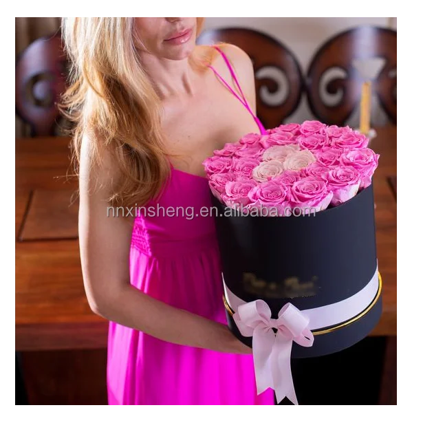 

Flower forever rose single rose round box preserved flower pink heart forever rose in gift box for valentines day gift