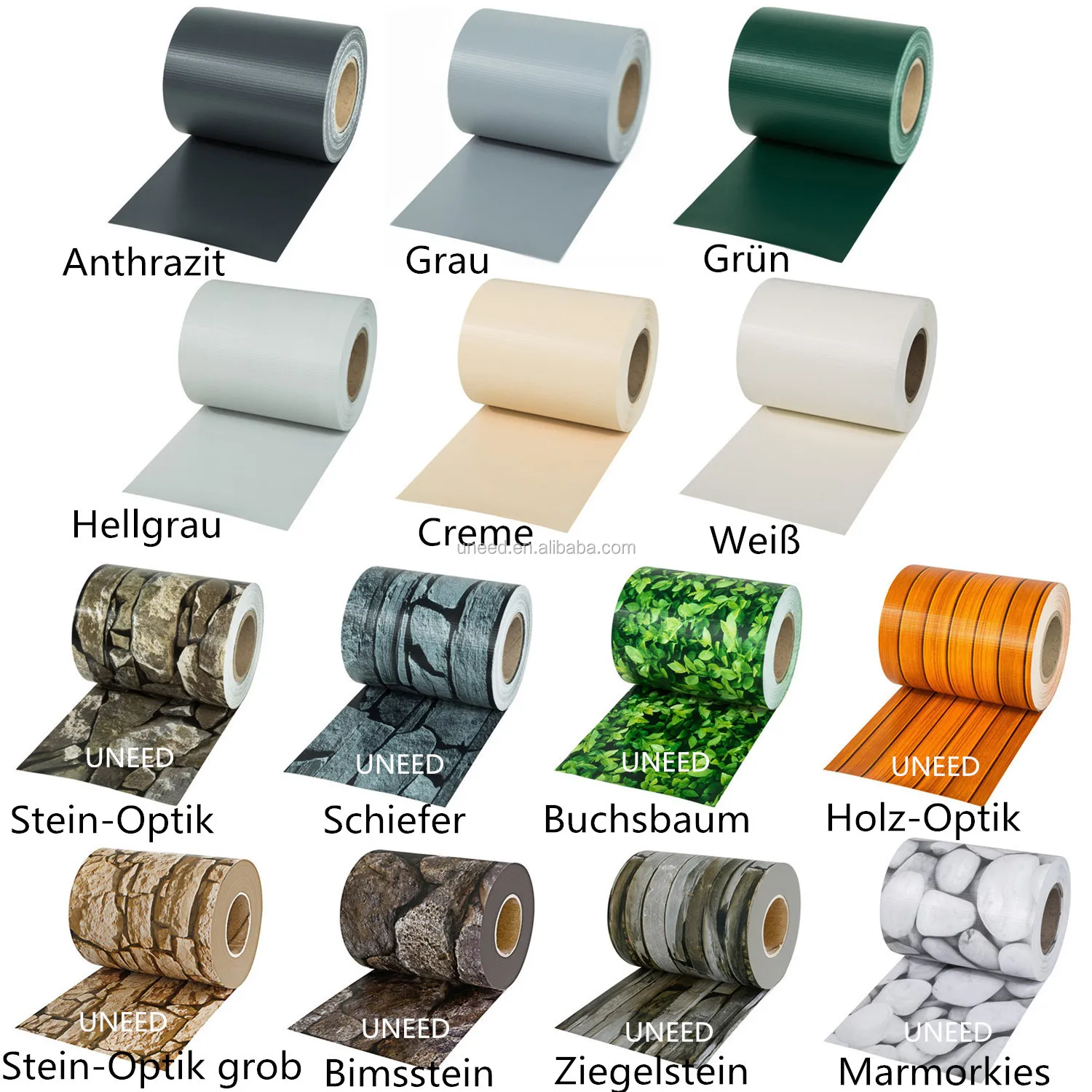 

100%UV Privacy Tarpaulin PVC Coated Strip Screen Fence and fence clip for Garden Protection Gartenzaun Sichtschutz Zaun Folie, Anthrazit,green,grau,buchsbaum,schiefer,stein-optik etc