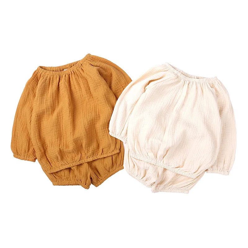 

Newborn Baby Boys Girls Sets Solid Full Sleeves Tops + Shorts 2pcs Baby Sets