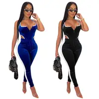 

90821-MX60 latest design one piece sehe fashion velvet jumpsuit woman 2019