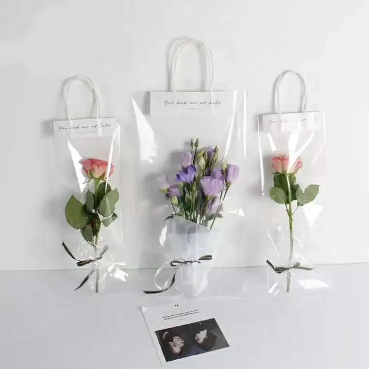 

10 pcs Flower Shop Waterproof Bouquet Packaging Bag Plastic Tote Luxury Transparent Gift Bag Flower Bag