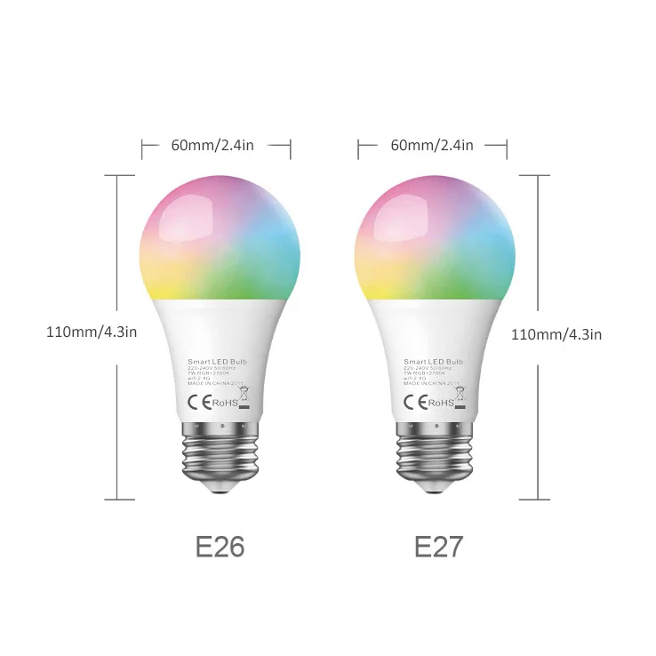 E27 E26 Multicolor RGBCW 2700K-6500K 7W 9W 10W WiFi Smart Light Bulb Compatible with Phone Alexa Google Home and IFTTT