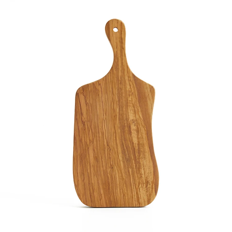 

Hot Sale Good Design Innovative Kitchen Irregular Olive Wood Chopping Board with Short Handle, Natural