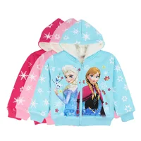 

New children's jacket girl cartoon velvet Frozen hooded coat Elsa printed jacket