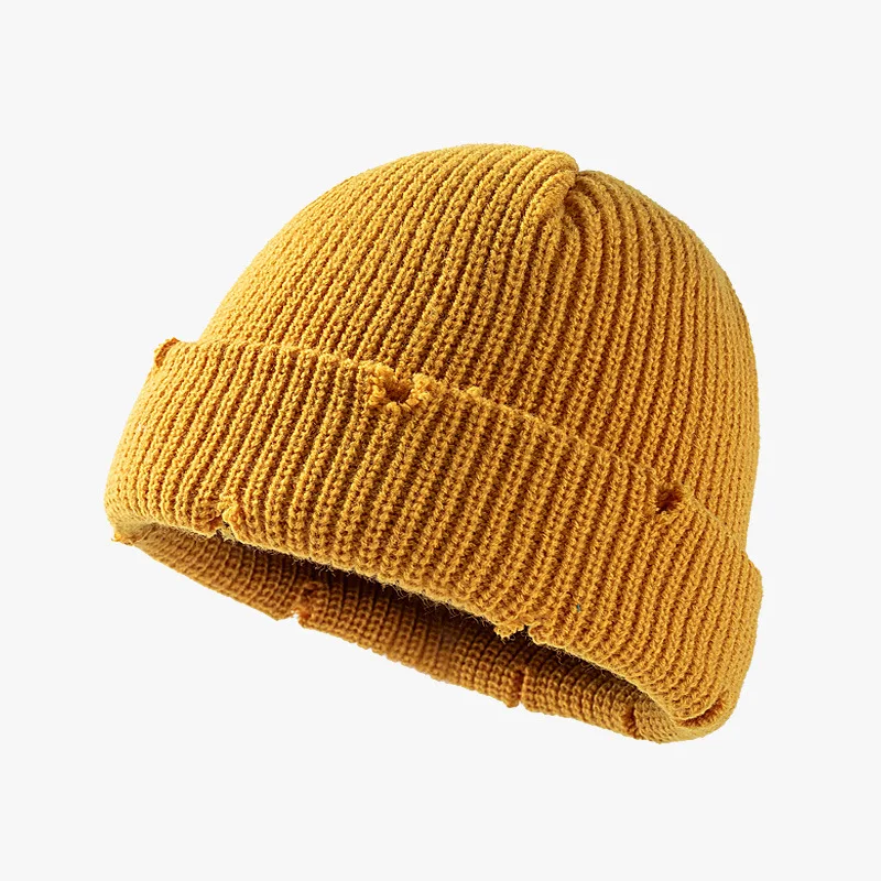 

2024 Hot Selling 100% Acrylic Solid Color Hole Hip-hop Beanie Hat Winter Warm Cap For Men