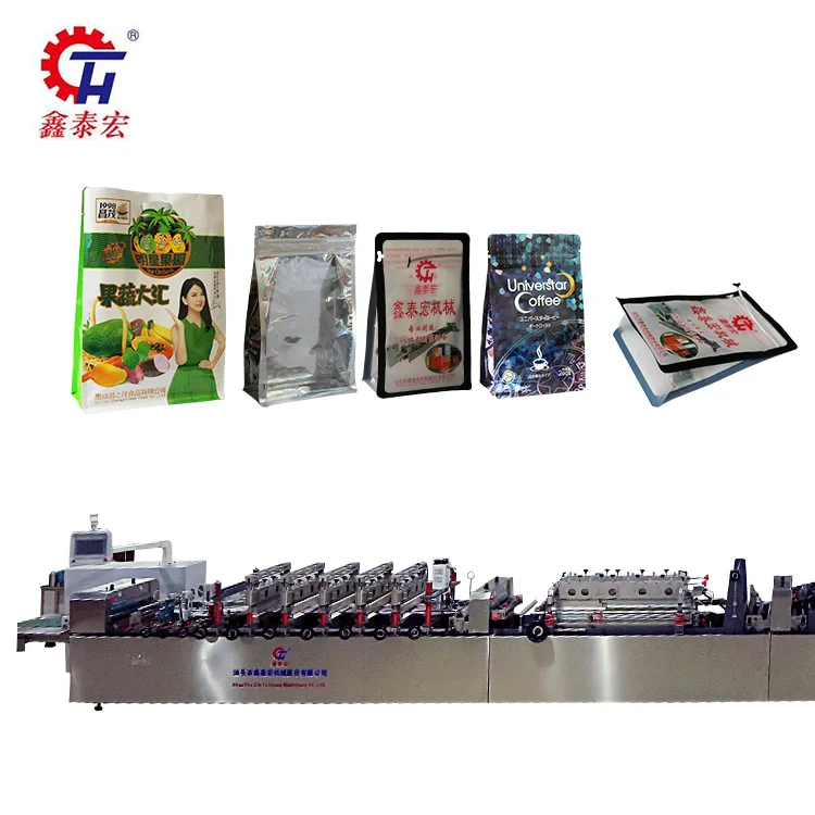 
Quad flat bottom pouch with taper bag making machine 