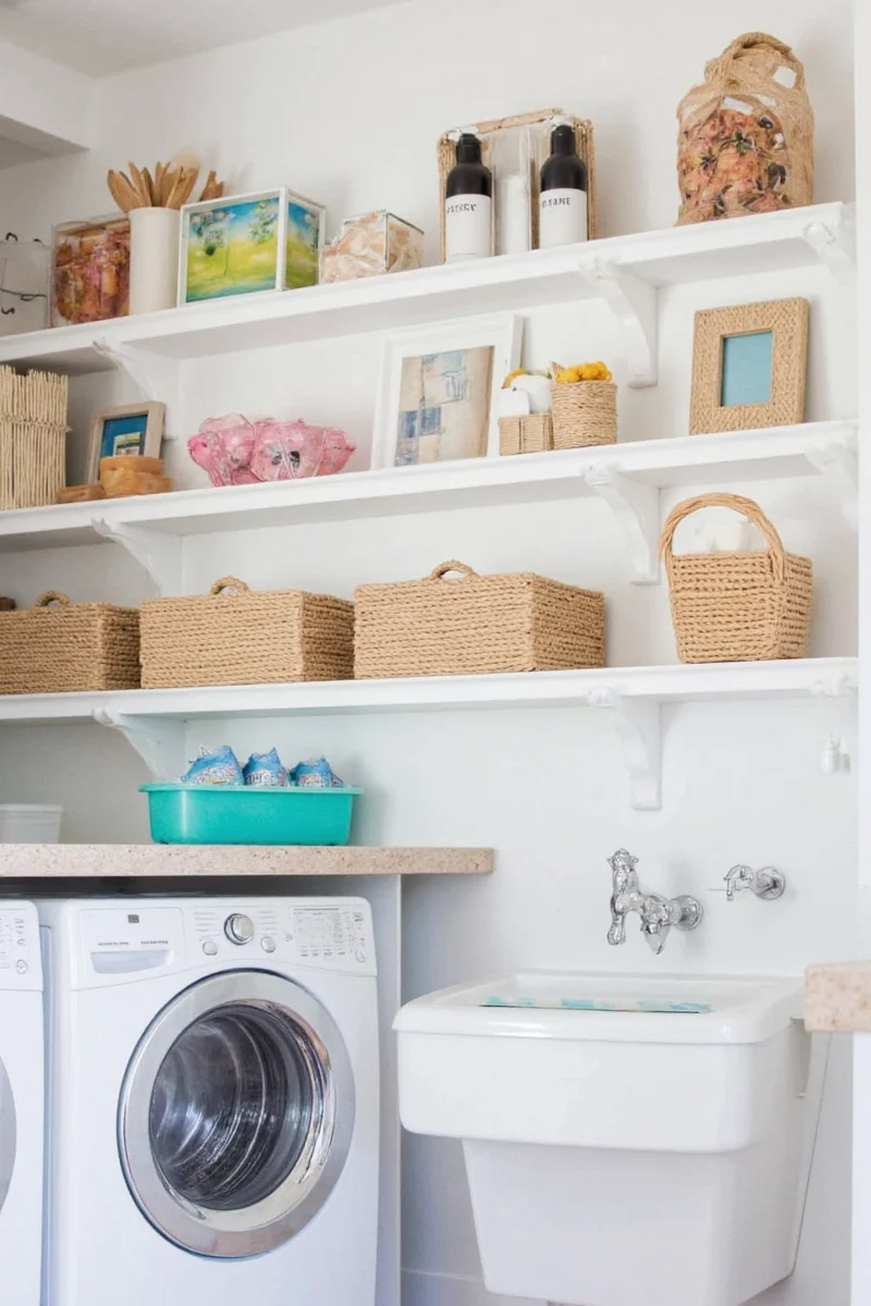 Fold-down counter in a laundry room