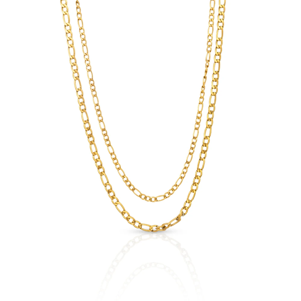 

Chris April European and American fashionable gold plated 316L Stainless steel double layered FIGARO CHAIN necklace, Yellow gold