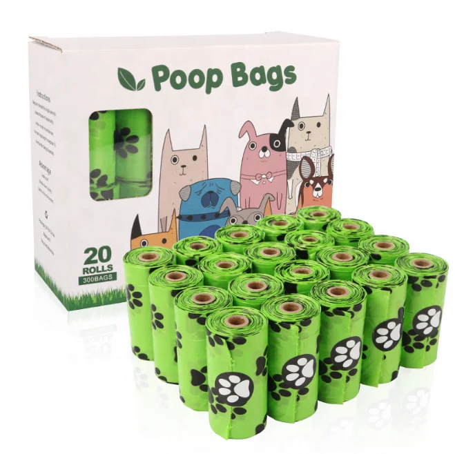 

Amazon hot sale dog paw printed biodegradable pet garbage bag set