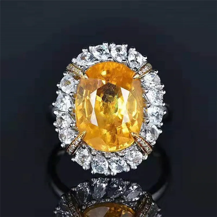 

high quality big gemstone jewelrywith diamond 18k gold 10.95ct natural yellow sapphire ring for women