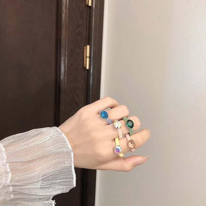 

OUYE 2021 Ring Summer Candy Color Acrylic with Diamond Ring Korean Simple ins Ring Female, Picture