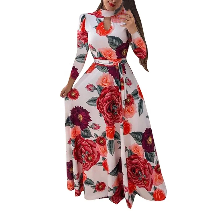 

Casual Long Sleeve Dresses Printed Summer Plus Size Long Dress Skirts For Women