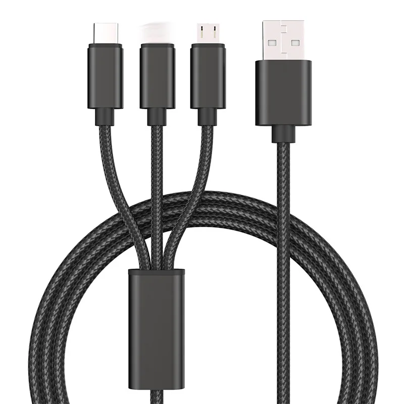 

Factory Nylon Braided 3 in1 2A USB Cable Micro Type C 3 in 1 Multi Phone Charger USB Data Cable Fast Charging for Iphone