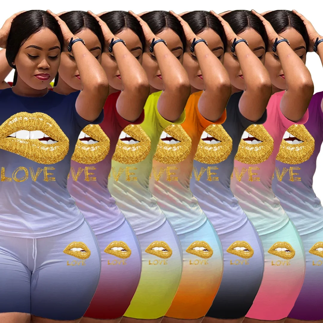 

MT70-5205 Hot style Women's Home Wear Gradient Lip Love Sport 2 piece set