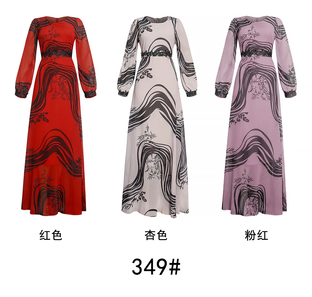 

top selling products 2021 fall Chiffon long sleeved African plus size maxi dress, Shown