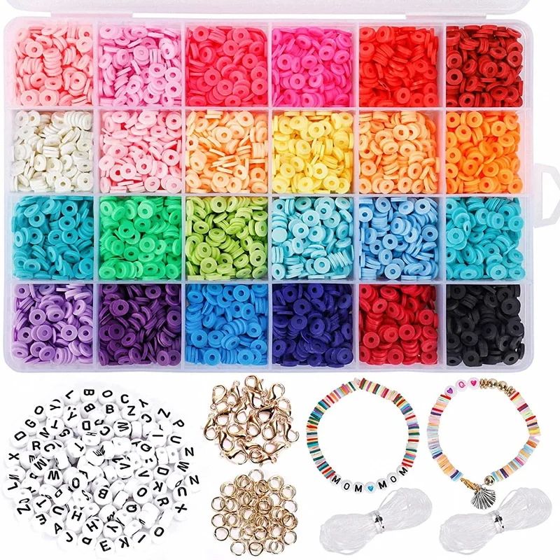 

Hobbyworker New Products 4800 Pcs Clay Polymer Beads for DIY Jewelry Making with Letter Beads and Elastic Line Accessories, Picture