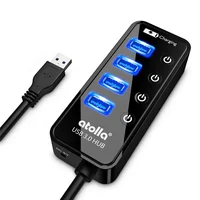 

Free Shipping Atolla 4 Port Plastic Usb 3.0 Adapter Hub With Indiviadual Switches And Led Light