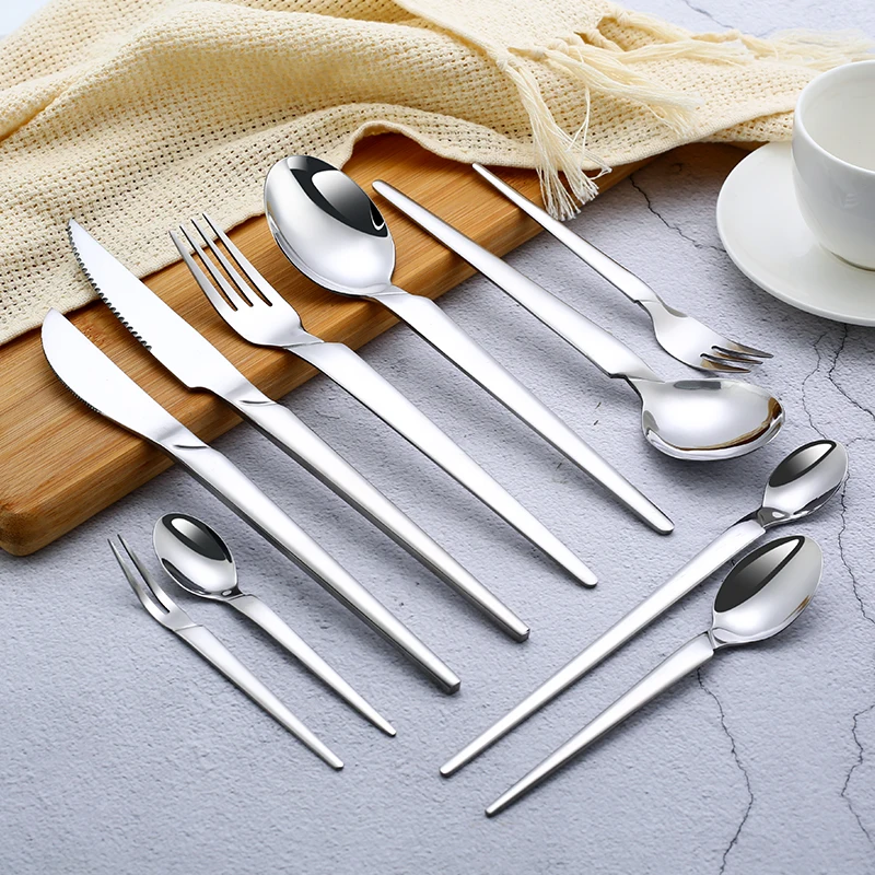 

New Arrival Wholesale Luxury Wedding Knife Fork Spoon Flatware Reusable Mirror Polish Stainless Steel Cutlery Set Silverware, Silver/gold/rose gold/black/rainbow/blue/purple