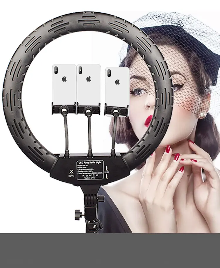 

18inch led ring light 60w 4800-5200k 45cm 336pcs leds tiktok selfie ring light with tripod stand light 18 inch, Black