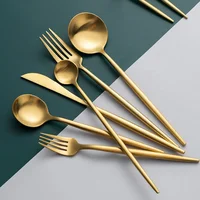 

Portuguese Gold Cutlery Knife Fork Spoon Chopsticks metal Tablewares Stainless Steel