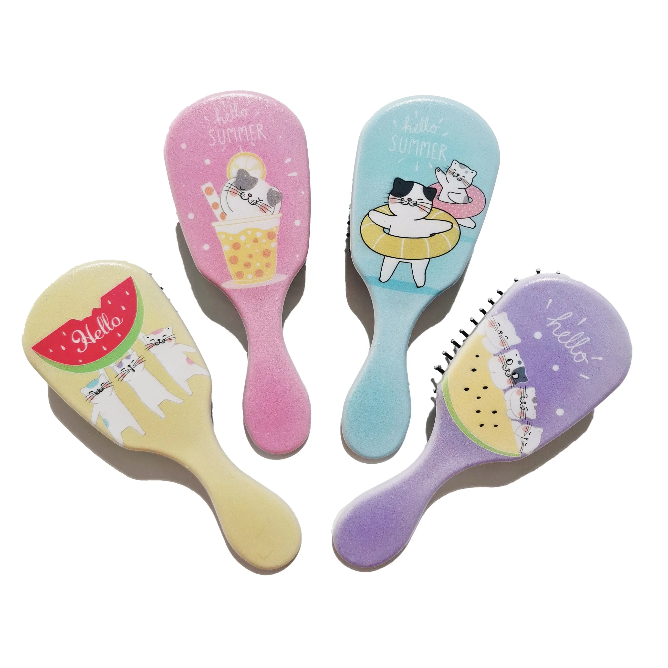 

OEM/ODM Kids Gift Kitty Cute Cushion Hairbrush Mini Size Personality Designs Plastic Hairbrush Portable Print Pocket Hairbrush, Customized color