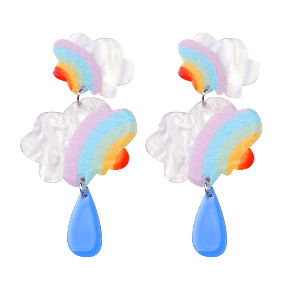 

Wholesale Fashion Jewelry Popular Acetic Acid Rainbow Cloud Pearl Lovely Weather Raindrop Tears Tassel Acrylic Earrings