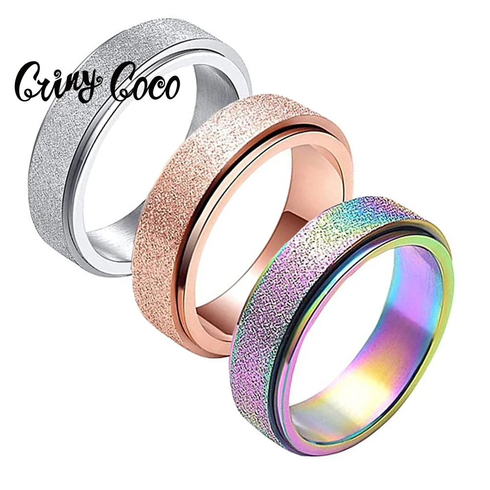 

Cring CoCo Women's anxiety relief universal wheel ring stainless steel sand blasting flash surface rose gold ring set, 14k gold plated