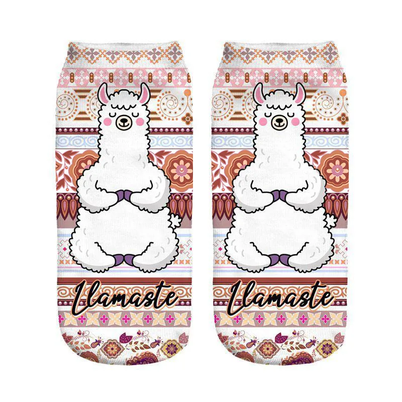 

WIIPU 3D Printing Happy Alpaca Women's Socks Adult Invisible Socks Magic Cool Sheepskin Ankle Socks Art Novelty Gift