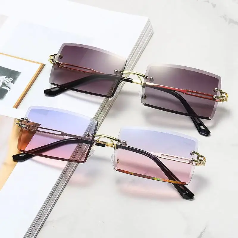 

Multiple Styles 2021 lentes gafas de sol Brand Designer Fashion Luxury Oversized Retro Custom Women Rimless Sunglasses