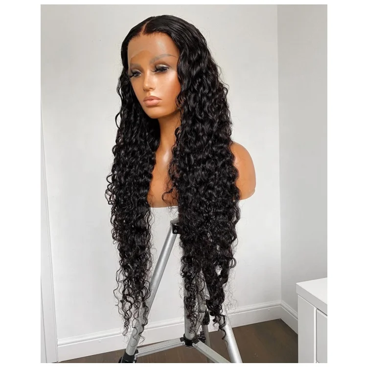 

40 Inches Available Small Knots Peruvian Human Hair Lace Front Curly Wig With Transparent Lace