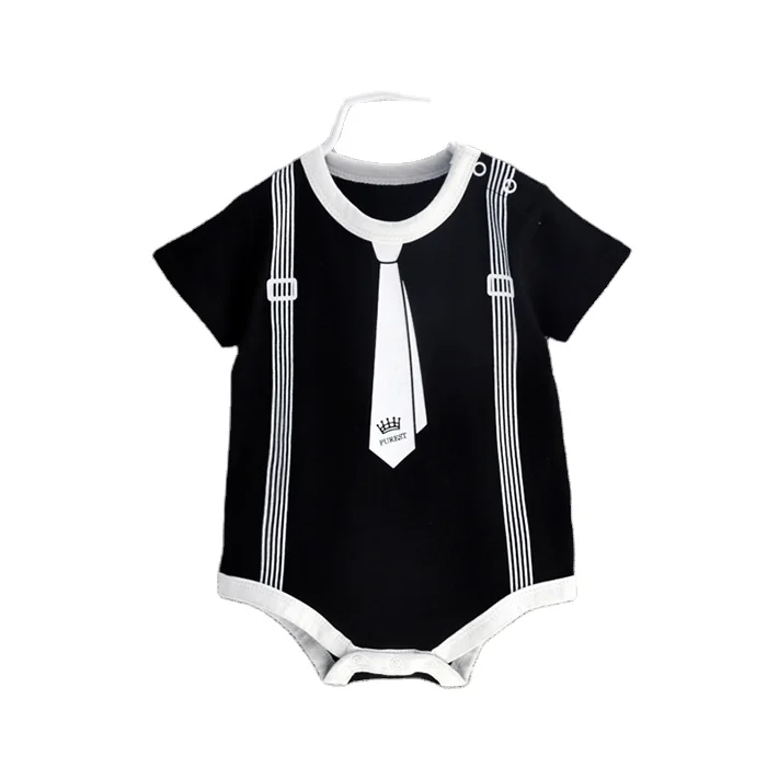 

Summer baby bodysuit, 100% Cotton short sleeve infant and toddler clothing newborn baby boys' romper, Black / white