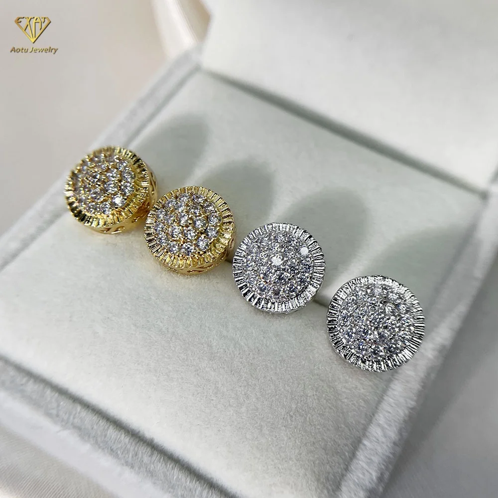 

18K Gold Plated Classic Popcorn Stud Iced Out CZ Diamond Stud Earrings